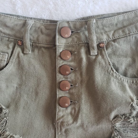 COTTON ON The Flashback High Rise Distessed Button Fly Olive Green Short SZ 4 - Picture 7 of 15